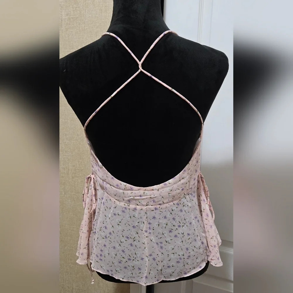 Floral Print V-Neck Criss-CrossBack Flare Tank Top #431-433 - Picture 9 of 11